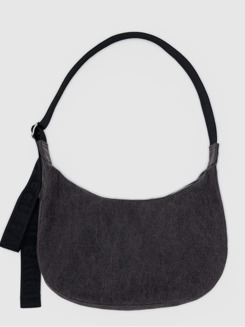 BAGGU: Washed Black Denim Medium Crescent + Gun Metal Chain 🏴‍☠️